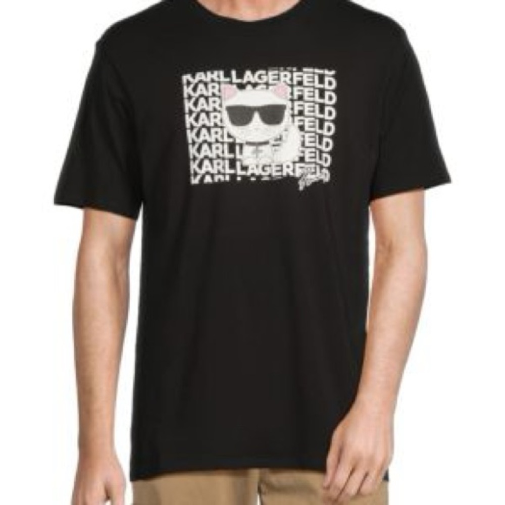 Karl Lagerfeld Black Tee with White and Pink Graphic